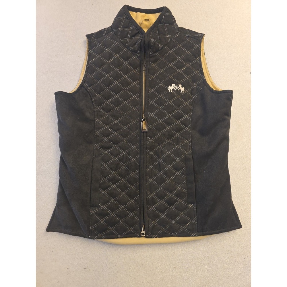 Equine Couture Natasha Vest Black Tan Quilted Equestrian Riding Full Zip Medium